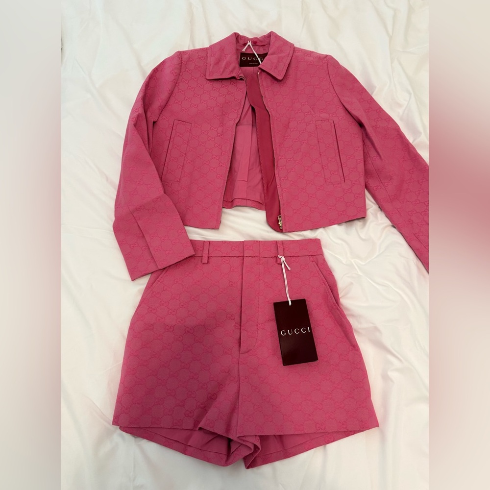 Gucci Hot Pink GG Jacquard Jacket & High-Waist Shorts